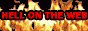 A button with text 'Hell on the web' ontop of a background of flames
