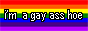 A button with the text 'I'm a gay ass hoe' over a rainbow background