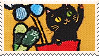 A stamp featuring artwork of a black cat