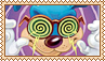 A stamp of a toony character wearing spiral glasses